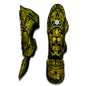 Black And Yellow Maya Calendar Print Muay Thai Shin Guard