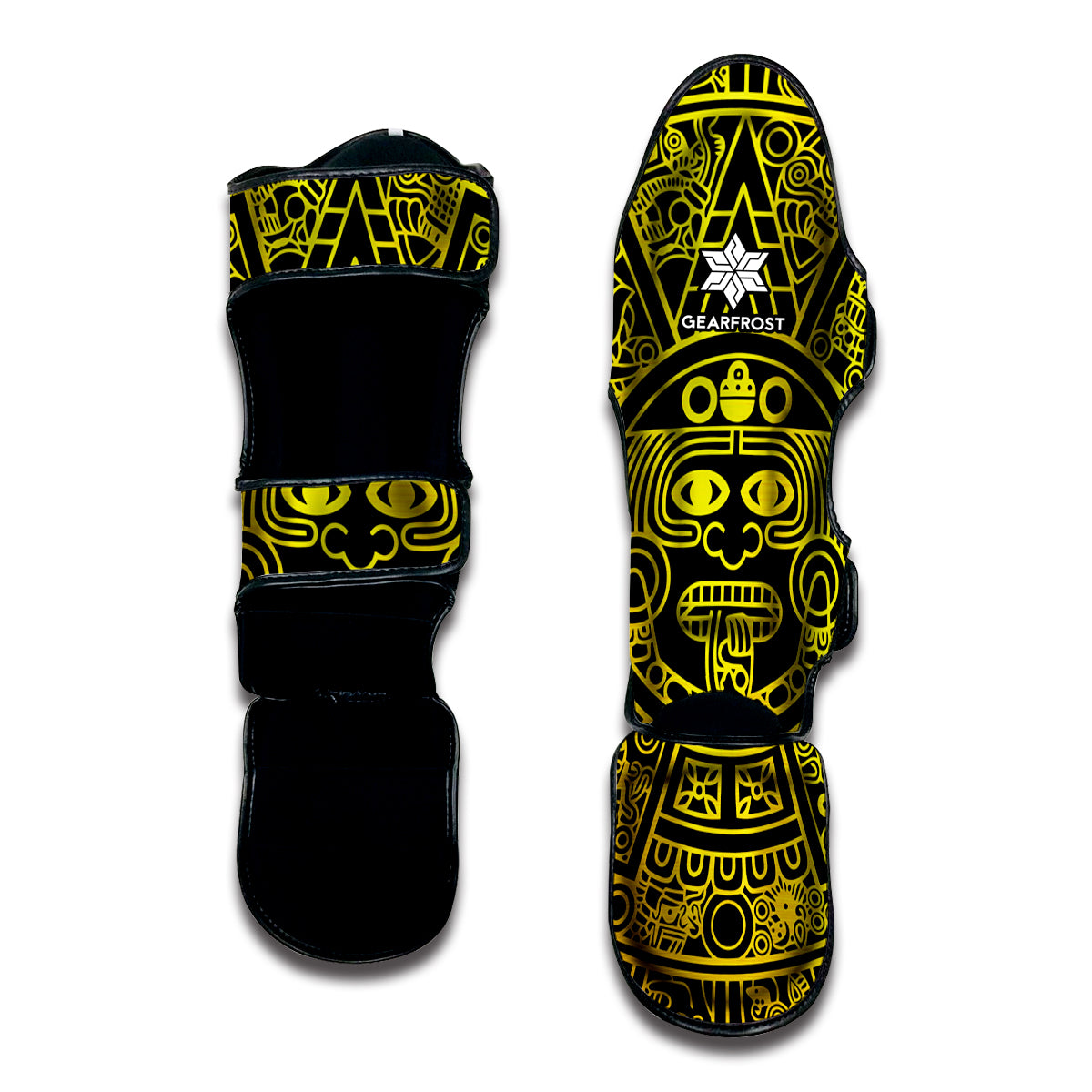 Black And Yellow Maya Calendar Print Muay Thai Shin Guard