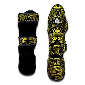 Black And Yellow Maya Calendar Print Muay Thai Shin Guard