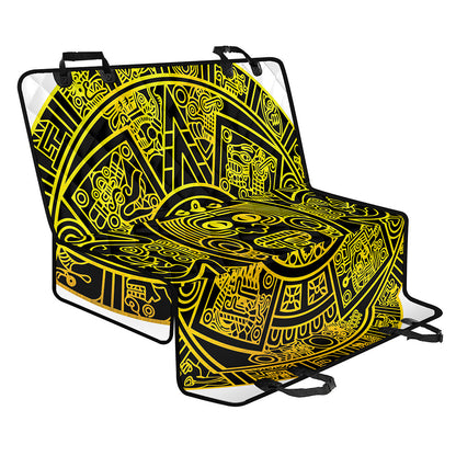 Black And Yellow Maya Calendar Print Pet Car Back Seat Cover