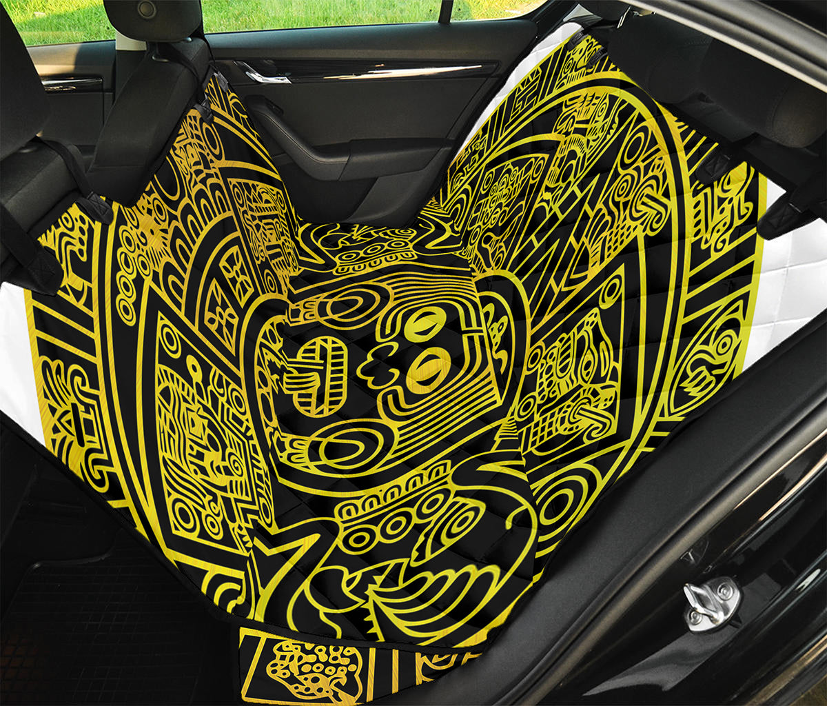 Black And Yellow Maya Calendar Print Pet Car Back Seat Cover