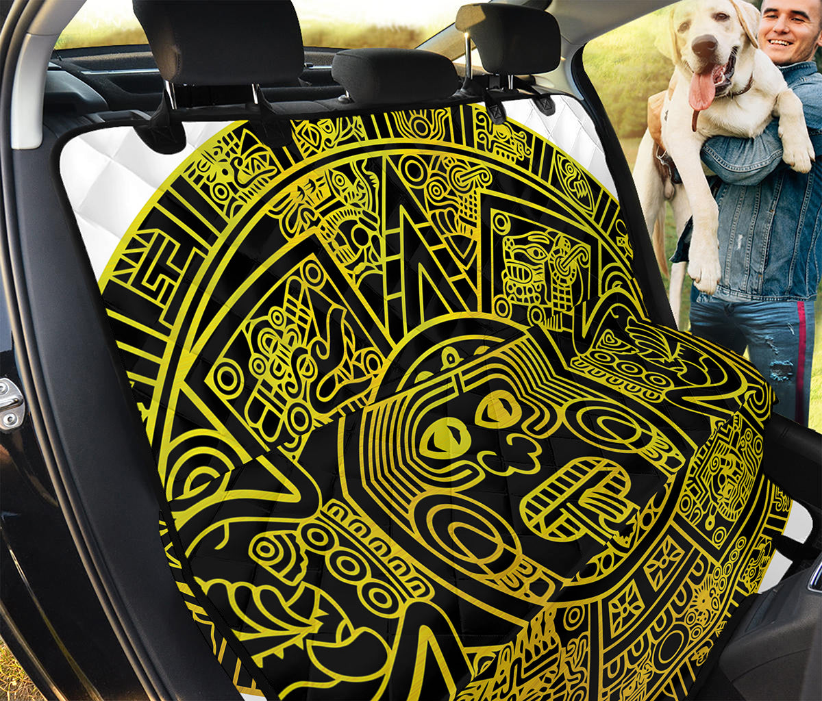 Black And Yellow Maya Calendar Print Pet Car Back Seat Cover