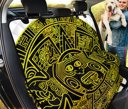 Black And Yellow Maya Calendar Print Pet Car Back Seat Cover