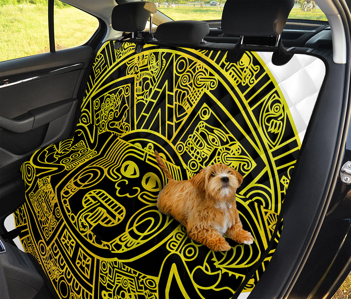 Black And Yellow Maya Calendar Print Pet Car Back Seat Cover