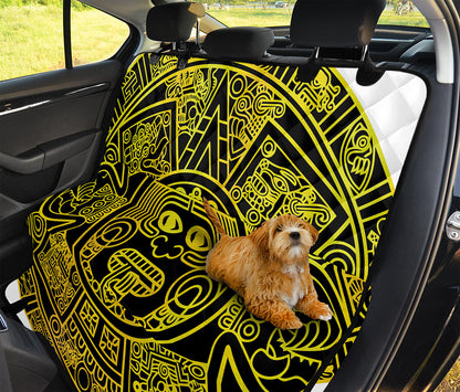Black And Yellow Maya Calendar Print Pet Car Back Seat Cover