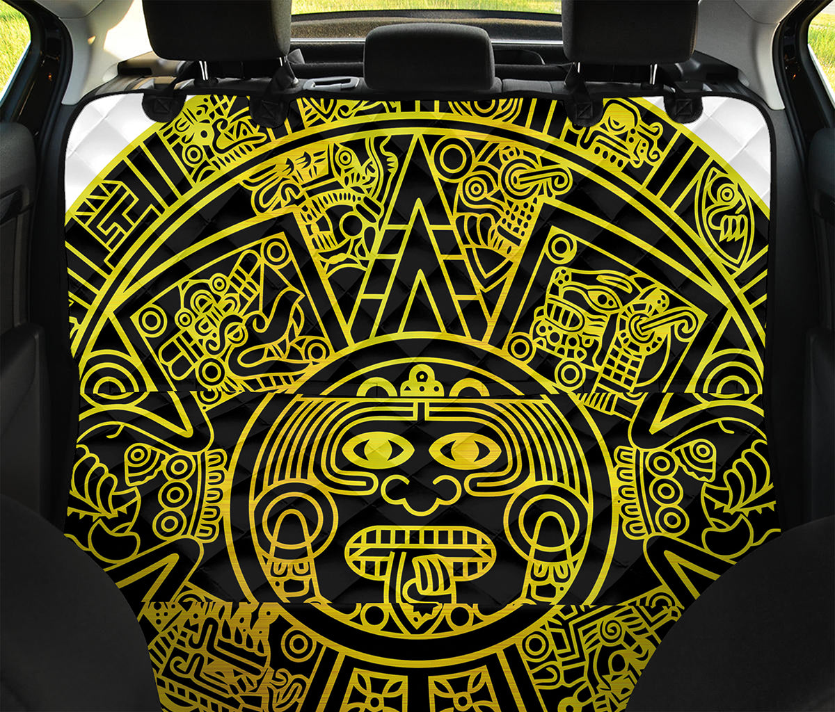 Black And Yellow Maya Calendar Print Pet Car Back Seat Cover
