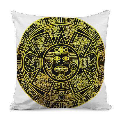 Black And Yellow Maya Calendar Print Pillow Cover