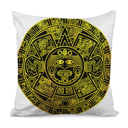 Black And Yellow Maya Calendar Print Pillow Cover