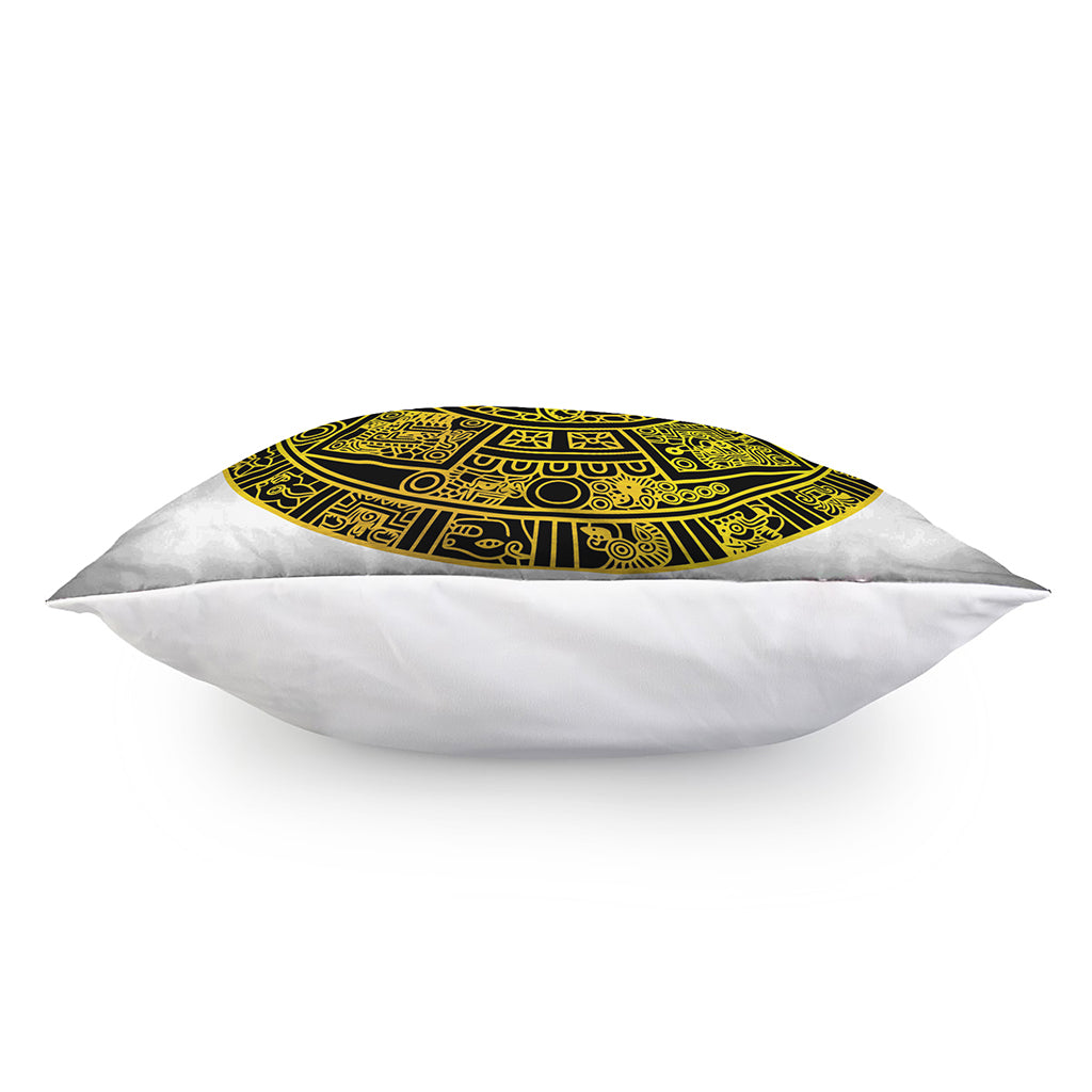 Black And Yellow Maya Calendar Print Pillow Cover