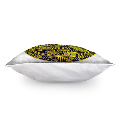 Black And Yellow Maya Calendar Print Pillow Cover