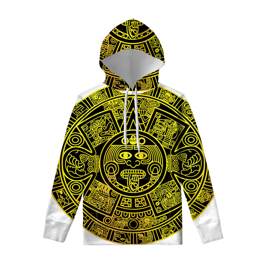 Black And Yellow Maya Calendar Print Pullover Hoodie