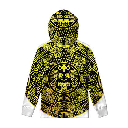 Black And Yellow Maya Calendar Print Pullover Hoodie