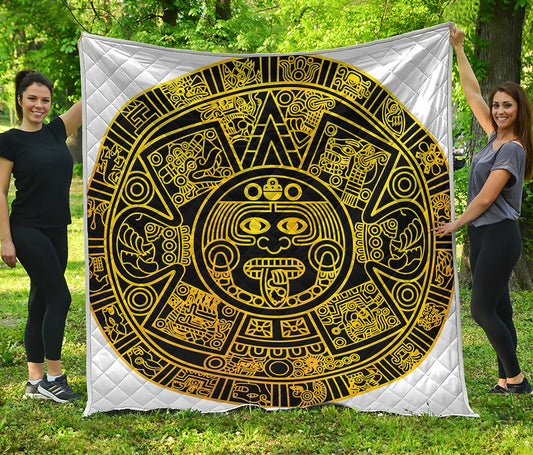 Black And Yellow Maya Calendar Print Quilt