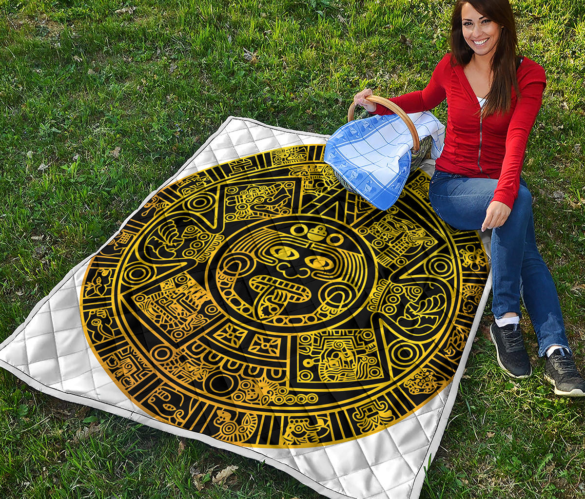 Black And Yellow Maya Calendar Print Quilt