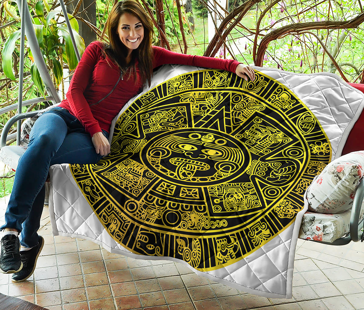 Black And Yellow Maya Calendar Print Quilt
