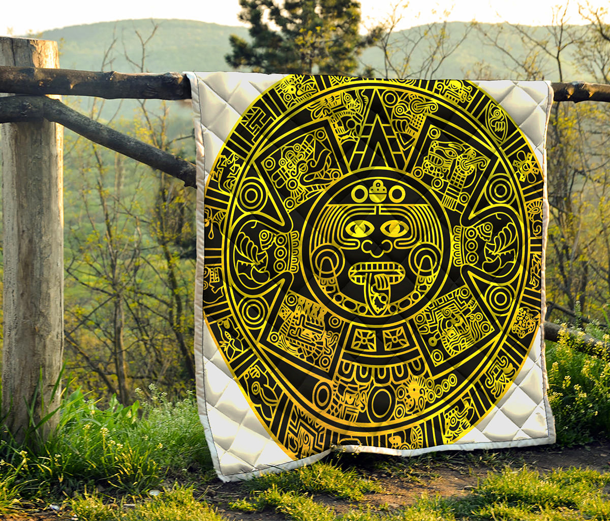 Black And Yellow Maya Calendar Print Quilt
