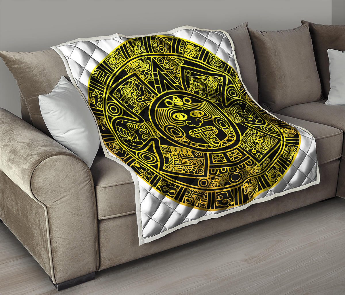Black And Yellow Maya Calendar Print Quilt