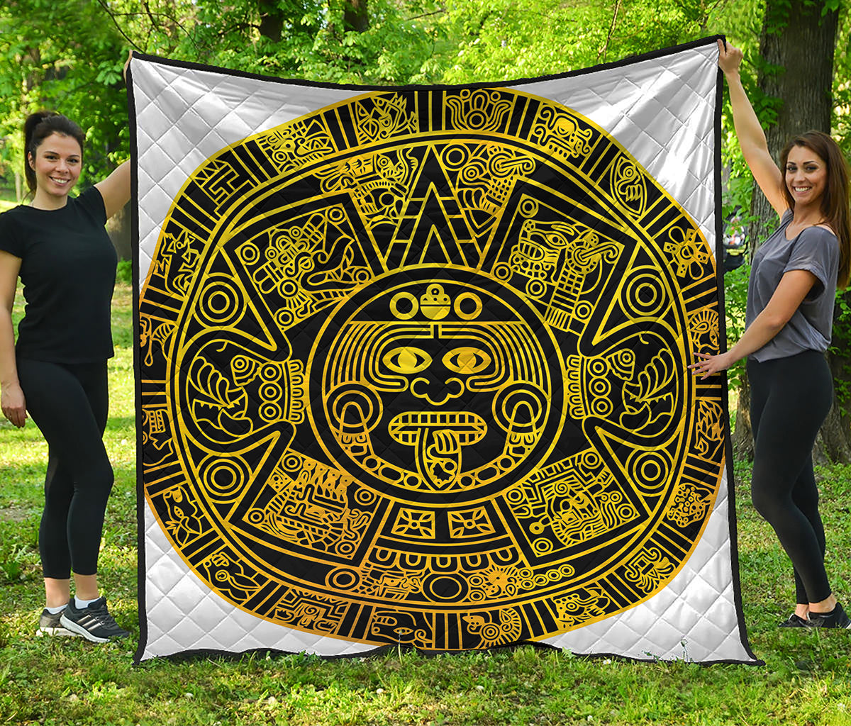 Black And Yellow Maya Calendar Print Quilt