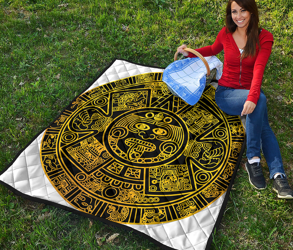 Black And Yellow Maya Calendar Print Quilt