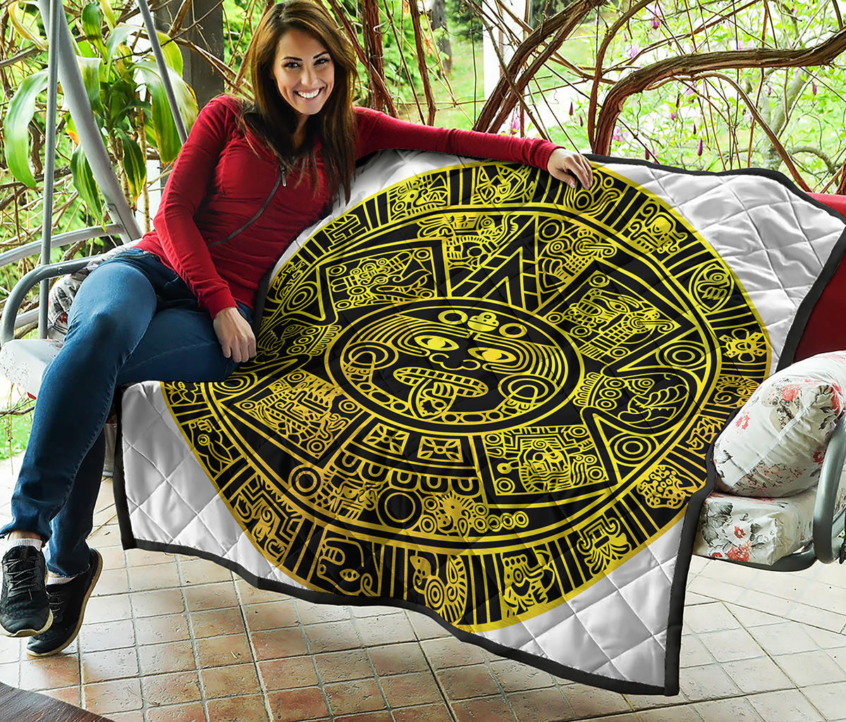 Black And Yellow Maya Calendar Print Quilt