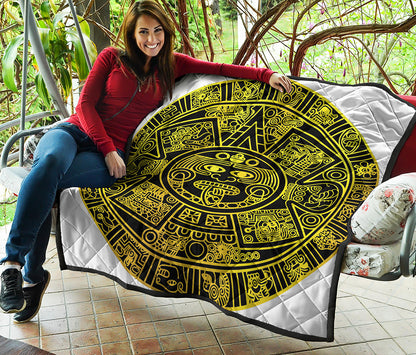 Black And Yellow Maya Calendar Print Quilt