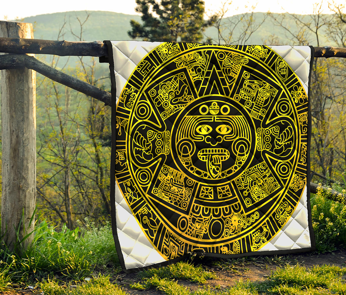 Black And Yellow Maya Calendar Print Quilt