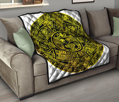 Black And Yellow Maya Calendar Print Quilt