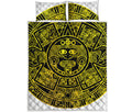 Black And Yellow Maya Calendar Print Quilt Bed Set