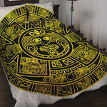 Black And Yellow Maya Calendar Print Quilt Bed Set