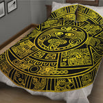 Black And Yellow Maya Calendar Print Quilt Bed Set