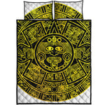 Black And Yellow Maya Calendar Print Quilt Bed Set