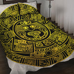 Black And Yellow Maya Calendar Print Quilt Bed Set