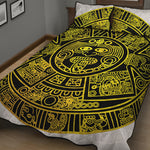 Black And Yellow Maya Calendar Print Quilt Bed Set