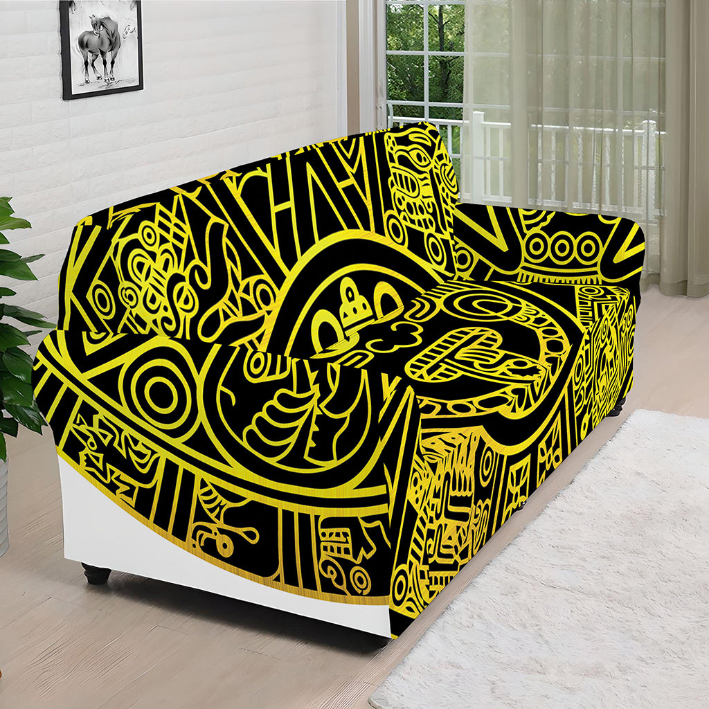 Black And Yellow Maya Calendar Print Sofa Cover