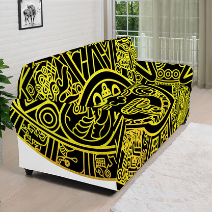 Black And Yellow Maya Calendar Print Sofa Cover