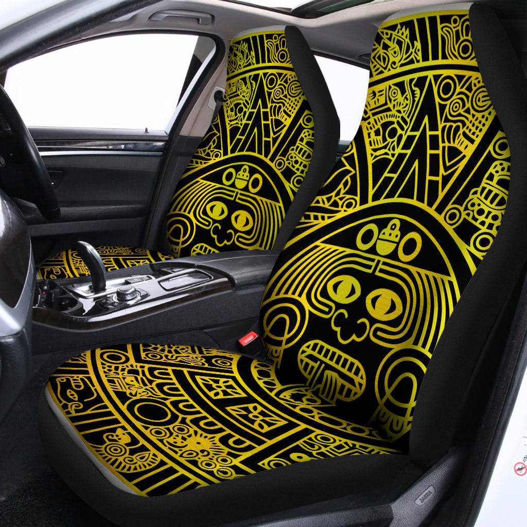 Black And Yellow Maya Calendar Print Universal Fit Car Seat Covers