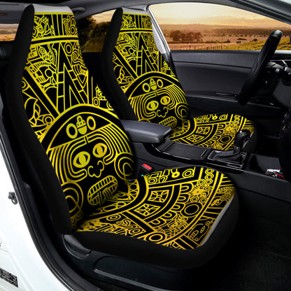 Black And Yellow Maya Calendar Print Universal Fit Car Seat Covers