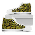 Black And Yellow Maya Calendar Print White High Top Sneakers