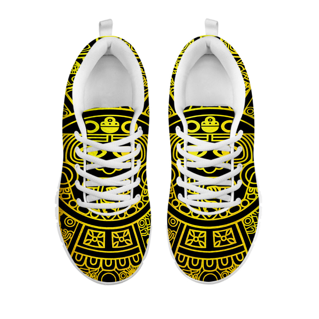 Black And Yellow Maya Calendar Print White Sneakers
