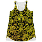 Black And Yellow Maya Calendar Print Women's Racerback Tank Top
