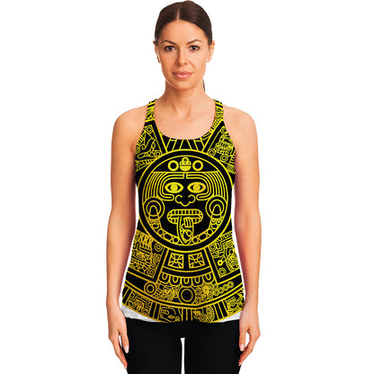Black And Yellow Maya Calendar Print Women's Racerback Tank Top