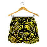 Black And Yellow Maya Calendar Print Women's Shorts