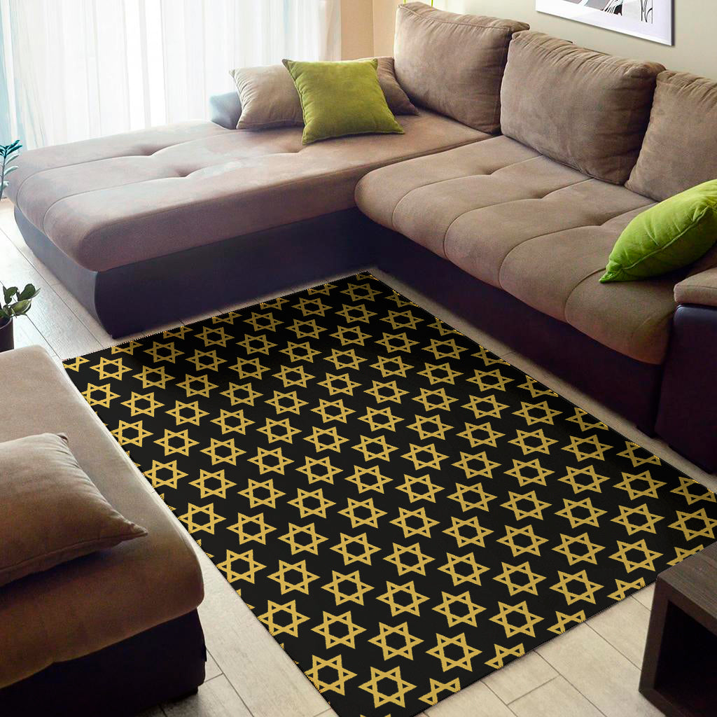 Black And Yellow Star of David Print Area Rug