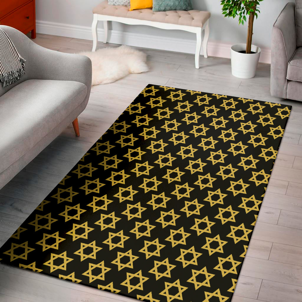 Black And Yellow Star of David Print Area Rug