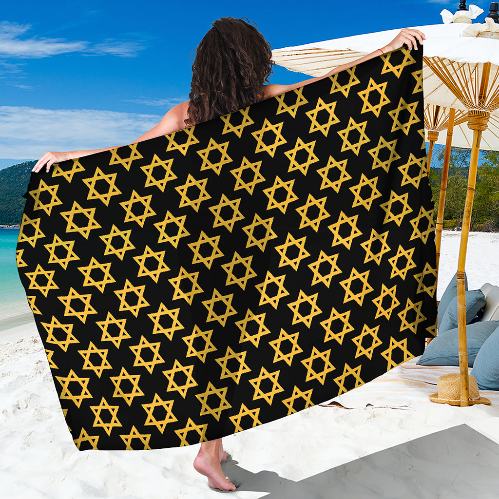 Black And Yellow Star of David Print Beach Sarong Wrap