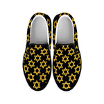Black And Yellow Star of David Print Black Slip On Shoes