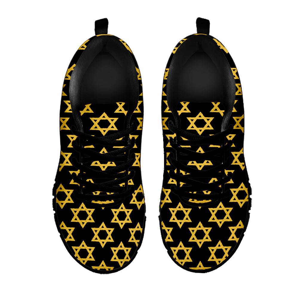 Black And Yellow Star of David Print Black Sneakers