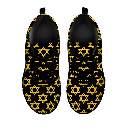 Black And Yellow Star of David Print Black Sneakers