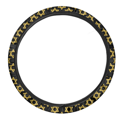 Black And Yellow Star of David Print Car Steering Wheel Cover