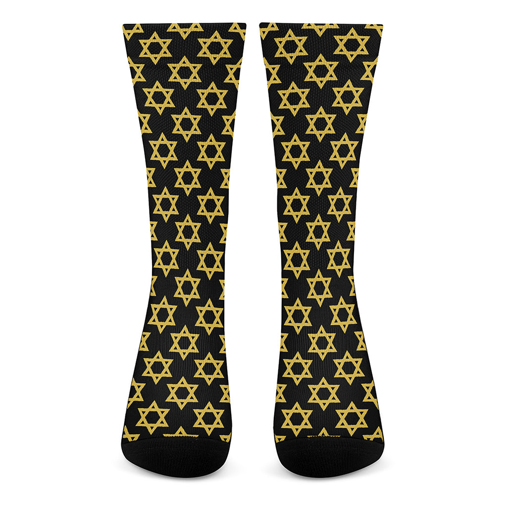 Black And Yellow Star of David Print Crew Socks